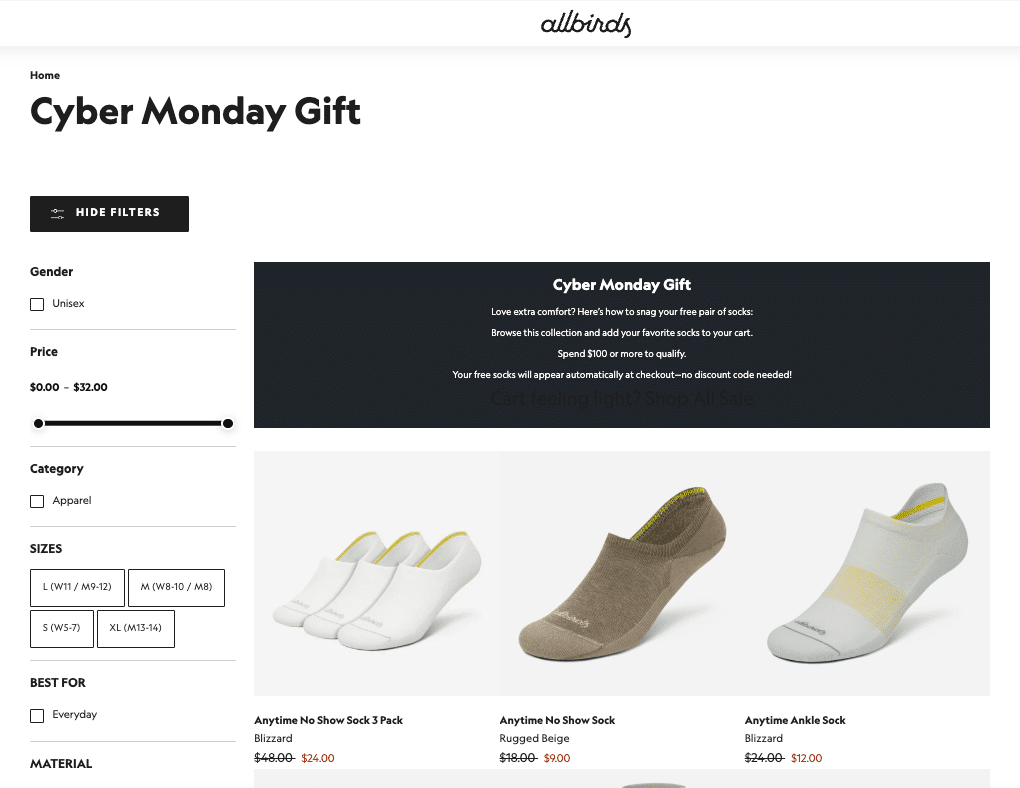 Allbirds website display ad